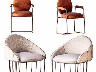 Accent Chair Brown And Light Gray Upholstered With Metal Frame Modern Minimalist Design 3d model