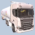 Modern White Gas Transport Truck With Flammable Tank And Warning Signs