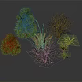Cartoon Scene Featuring Various Plants Including Green Shrubs Dry Branches And Grass