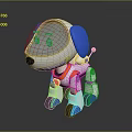 Cartoon Style Robotic Dog Character With Blue Ears Glowing Eyes And Orange Details