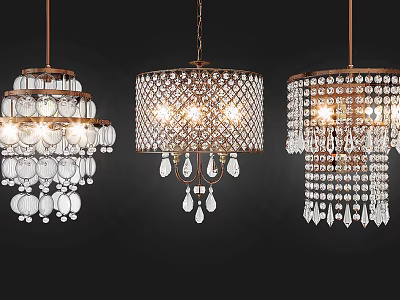 Three Stylish Crystal Chandeliers With Sparkling Crystals And Elegant Hanging Designs 3d model