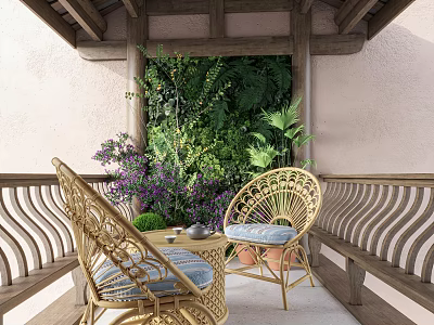 New Chinese Style Balcony Leisure Plant Balcony 3d model