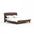 Modern Double Bed With Wooden Headboard White Bed Sheets And Pillows 3d model