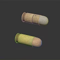 Two Brass Copper Bullets One Floating And One On Black Surface With Reflection