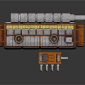 Cartoon Style 3D Rendered Industrial Equipment With Orange Gray Pipes Vents And Control Panels