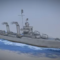 Gray Warship Sailing On Blue Sea With Twin Smokestacks And Deck Structures
