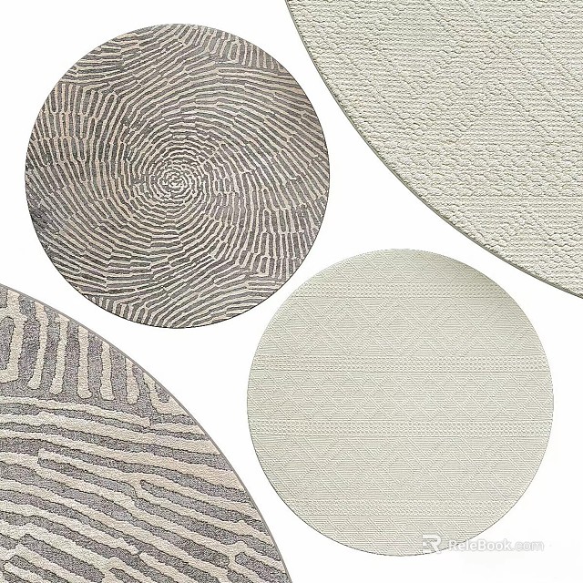 Stylish Round Area Rugs With Different Textured Patterns And Neutral Tones 3d model 