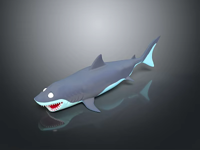 Cartoon Style 3D Shark Model With Gray Blue Body Big Eyes And Open Mouth 3d model