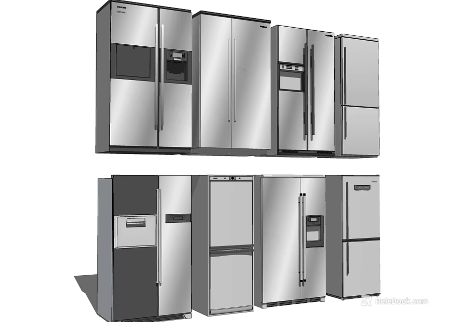 Modern Stainless Steel Refrigerators and Freezers in Various Stylish Designs 3d model 