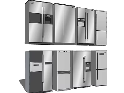 Modern Stainless Steel Refrigerators and Freezers in Various Stylish Designs 3d model
