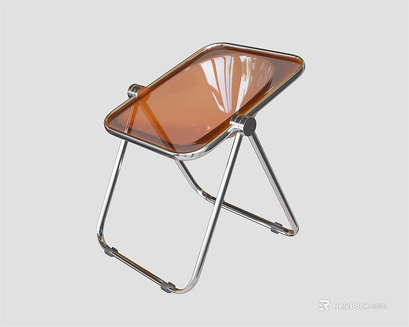 Modern Leisure Chair With Amber Transparent Seat And Sleek Chrome Metal Frame 3d model 