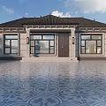 Rural Self-built House Featuring Chinese Style Roof Gray Walls Large Windows And Wooden Door