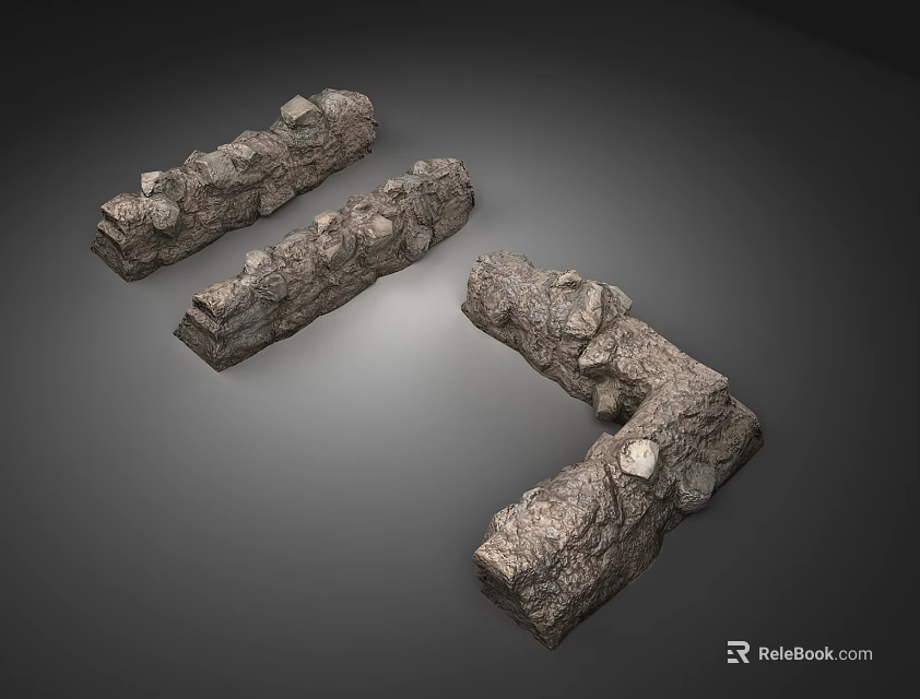 Gray Building Exterior Wall Components With Stone Texture Irregular Surface Long Strip And L Shape 3d model