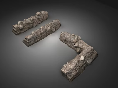 Gray Building Exterior Wall Components With Stone Texture Irregular Surface Long Strip And L Shape 3d model