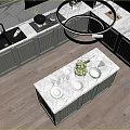 Stylish Sage Green Kitchen With Central Island Marble Backsplash Built In Cabinets And Premium Appliances