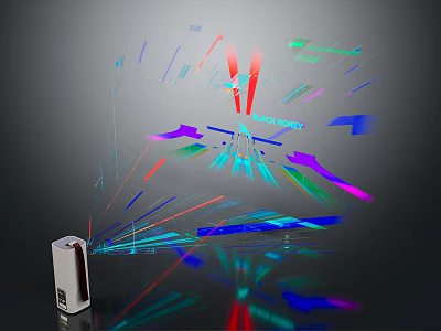 Projection Monitoring Silver Device With Colorful Light Rays And Geometric Patterns 3d model