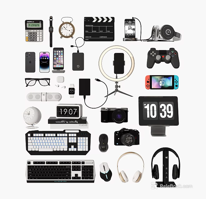 Essential Mobile Digital Devices Including Smartphones Headphones Game Controllers and Cameras 3d model 