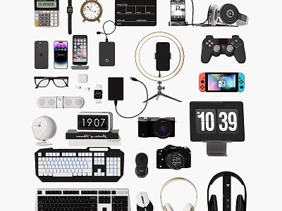 Essential Mobile Digital Devices Including Smartphones Headphones Game Controllers and Cameras 3d model