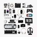 Essential Mobile Digital Devices Including Smartphones Headphones Game Controllers and Cameras