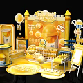 Promotional Exhibition Booth with Yellow Castle Design Top Stream Elite Award Drinks and Balloons
