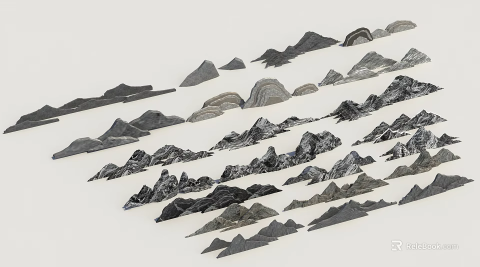 Courtyard Garden Featuring Various Black And Gray Rock Formations Arranged Like Mountain Ranges 3d model 