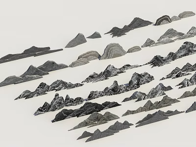 Courtyard Garden Featuring Various Black And Gray Rock Formations Arranged Like Mountain Ranges 3d model