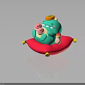 Cute Green Dino Holding Piggy Toys With Little Pink Companion On Red Cushion