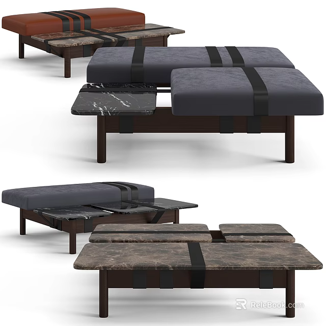 Modern Coffee Table Design With Marble Top Dark Frame And Gray Cushion Sections 3d model