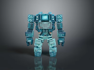 Futuristic Game Movie Robot Character With Blue Green Blocky Mechanical Design 3d model