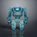 Futuristic Game Movie Robot Character With Blue Green Blocky Mechanical Design