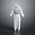 White Hooded Tracksuit With Green Waistband And Casual Sport Design