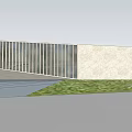 Modern Museum Building With Glass Facade Stone Wall And Green Lawn Design