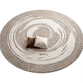 Soft Beige Round Carpet With White Spiral Pattern And Two Decorative Cushions 3d model