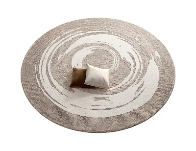 Soft Beige Round Carpet With White Spiral Pattern And Two Decorative Cushions 3d model