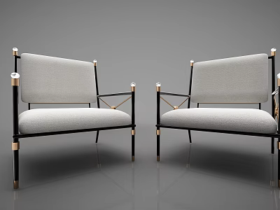 Elegant Modern Single Sofa With Black Gold Metal Frame And Soft Fabric Upholstery 3d model
