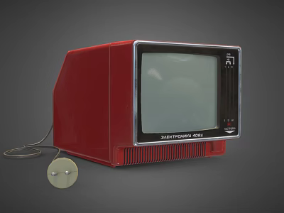 Vintage Red Electronics One Television With Round Knob And Classic Design 3d model