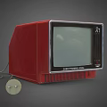 Vintage Red Electronics One Television With Round Knob And Classic Design 3d model