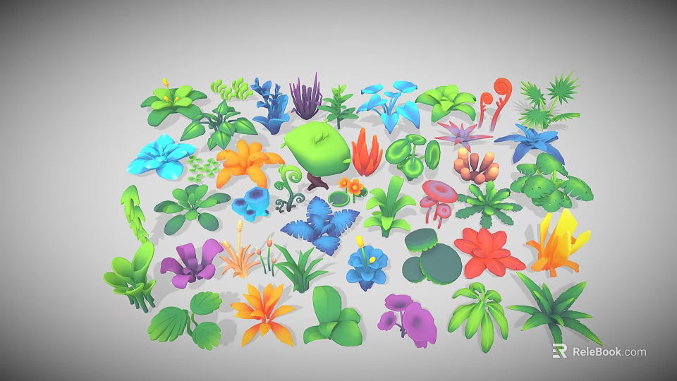 Colorful Plants Flowers and Leaves with Various Colors and Diverse Shapes 3D Model Collection 3d model 