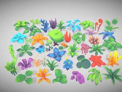 Colorful Plants Flowers and Leaves with Various Colors and Diverse Shapes 3D Model Collection 3d model