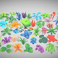 Colorful Plants Flowers and Leaves with Various Colors and Diverse Shapes 3D Model Collection