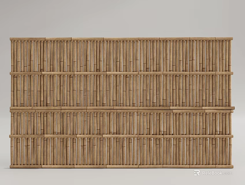 Bamboo Fence With Multi Layered Structure And Neatly Arranged Natural Slats Design 3d model 