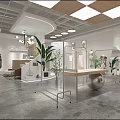 Modern Clothing Store Interior With Pendant Lights Lounge Seating Plants Display Racks