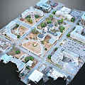 Detailed Aerial View Of Campus Building Complex With Central Plaza Green Spaces And Roads