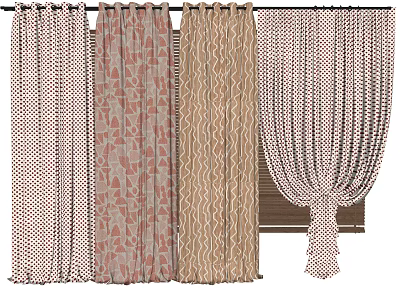 Stylish Contemporary Curtains with Polka Dot Geometric Wave and Fringed Lace Designs for Home Decor 3d model
