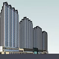 Modern Commercial Complex Exterior With Glass Curtain Walls Entrance Canopy And Plaza Greenery