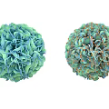 Decorative Ornament Set with Two Spherical Petal Like Leaf Design Teal and Orange Accents