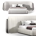 Modern Double Bed With Upholstered Headboard Light Fabric And Decorative Pillows 3d model