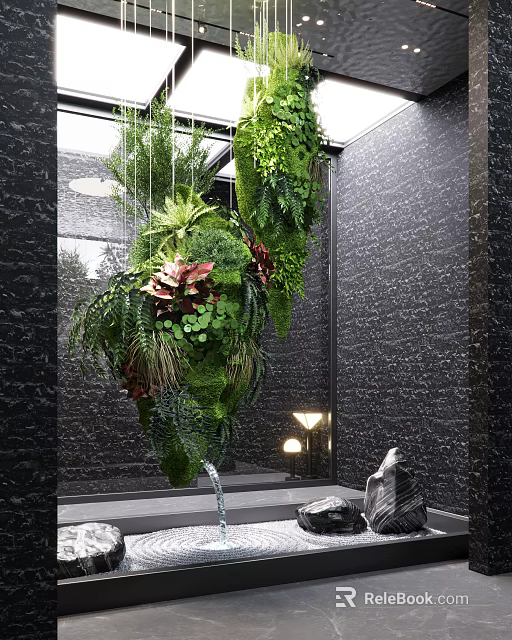 Indoor Vertical Garden Decor With Hanging Plants And Green Wall Design 3d model 