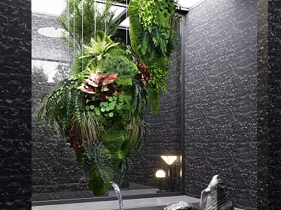 Indoor Vertical Garden Decor With Hanging Plants And Green Wall Design 3d model