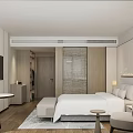 Modern Hotel Room Interior With King Bed Armchair TV And Wooden Flooring